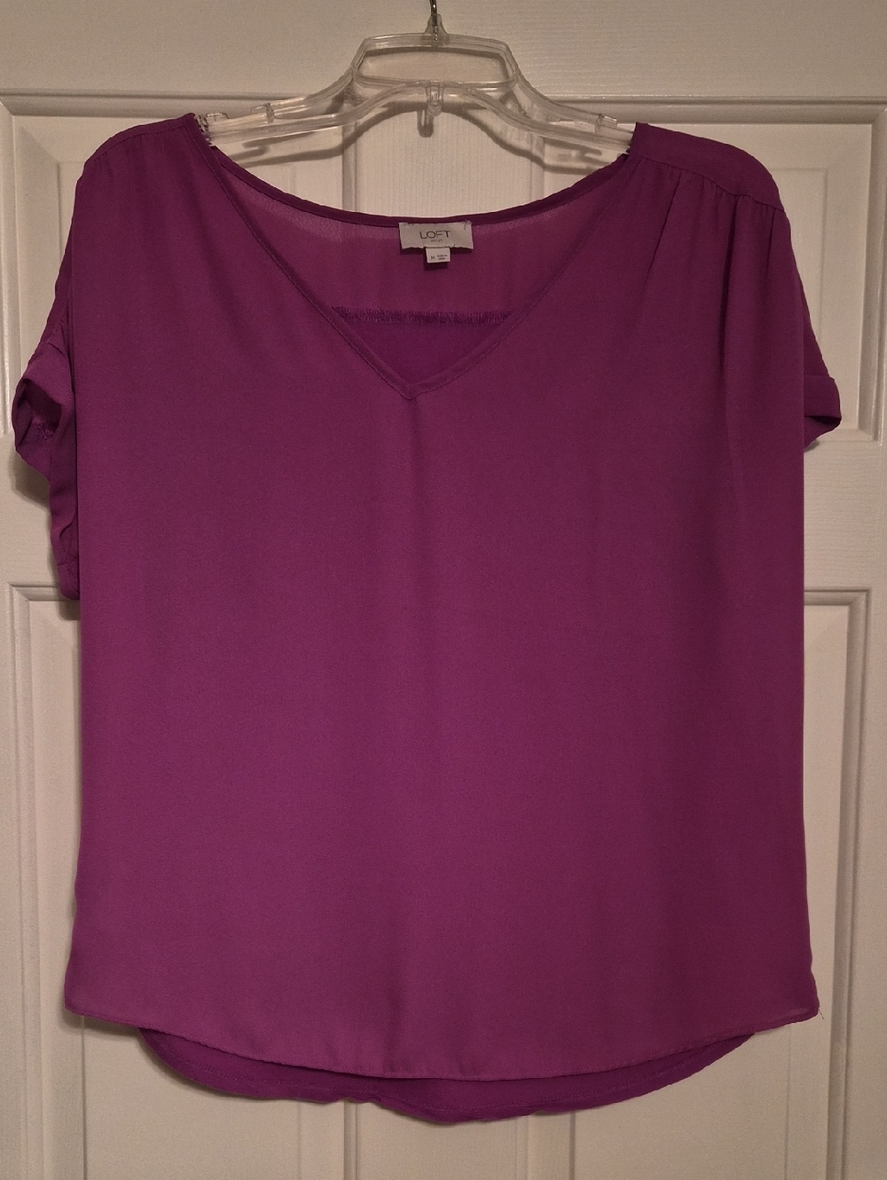 LOFT Short Sleeve V-Neck Blouse - Magenta